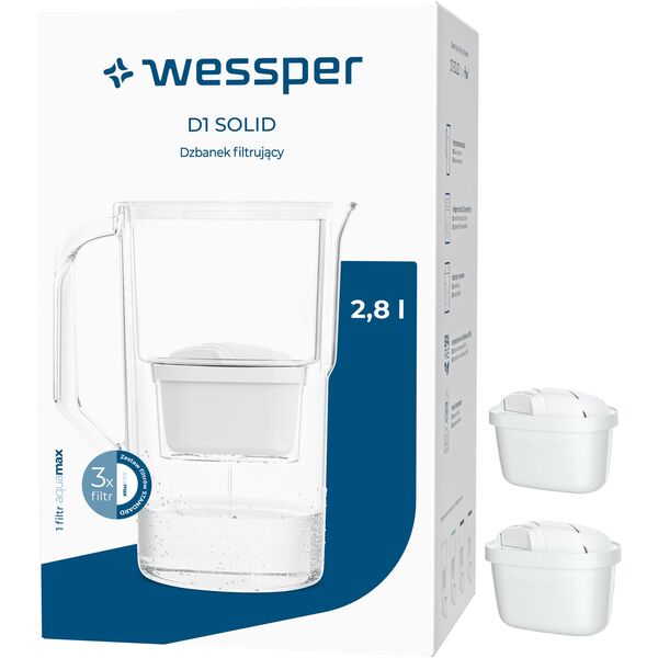 Wessper Dzbanek Filtrujący D1 SOLID +3 Filtry (WES203-WH-3PROMO)