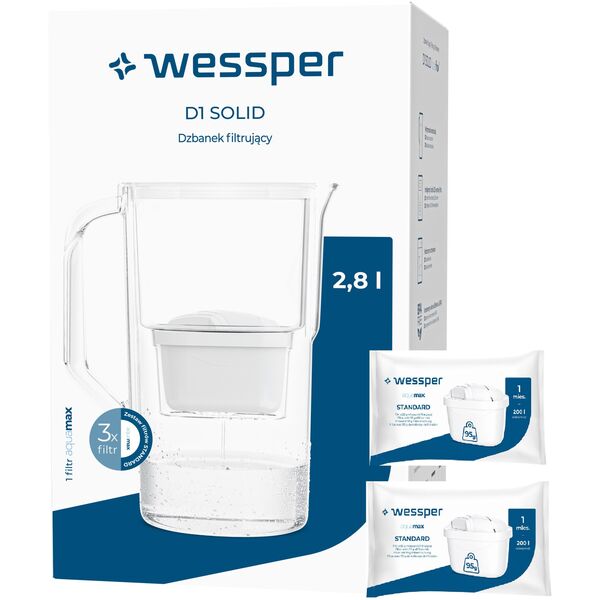 Wessper Dzbanek Filtrujący D1 SOLID +3 Filtry (WES203-GR-3PROMO)