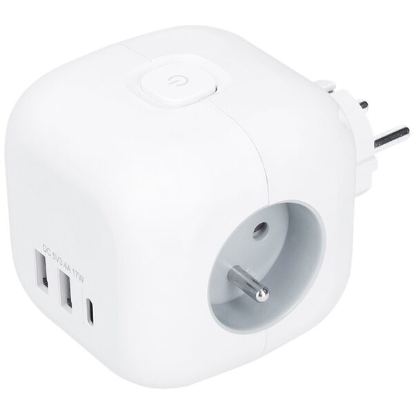Πολύπριζο κύβος Solight, 3x 16A + USB A+C, λευκό, διακόπτης