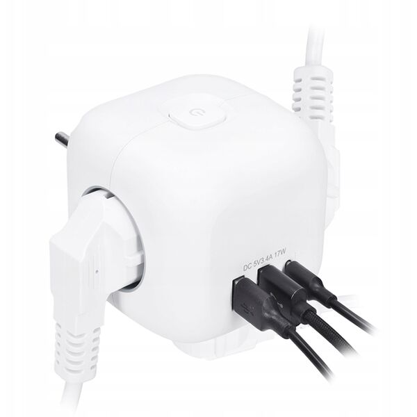 Πολύπριζο κύβος Solight, 3x 16A + USB A+C, λευκό, διακόπτης