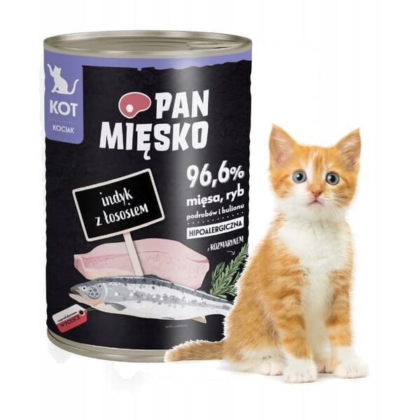 Karma mokra dla kota Indyk z łososiem (kociak) 400g