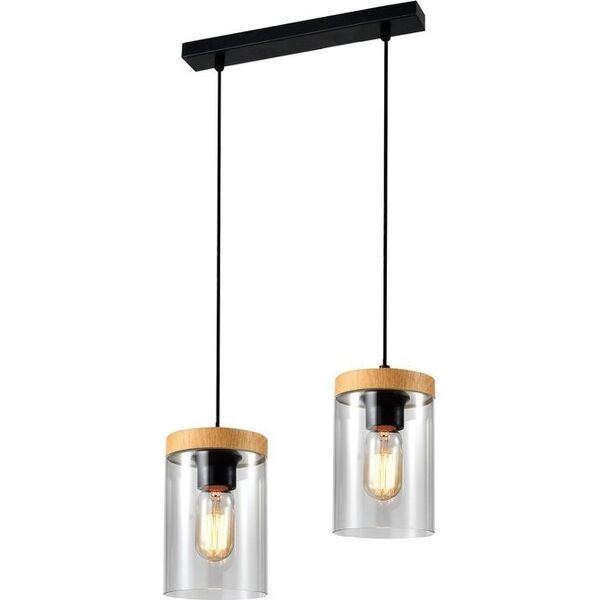 Lampa wisząca Candellux Wels lampa wisząca 2X40 czarny+drewniany klosz dymiony 32-21991