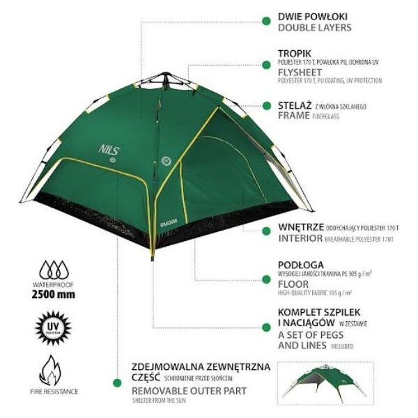 Namiot turystyczny Nils Extreme NC7819 ZIELONY NAMIOT SHADOW NILS CAMP