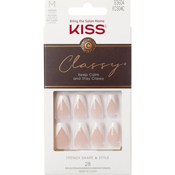 Kiss KISS Sztuczne paznokcie na klej Classy Nails, Silk Dress, White, Medium Coffin