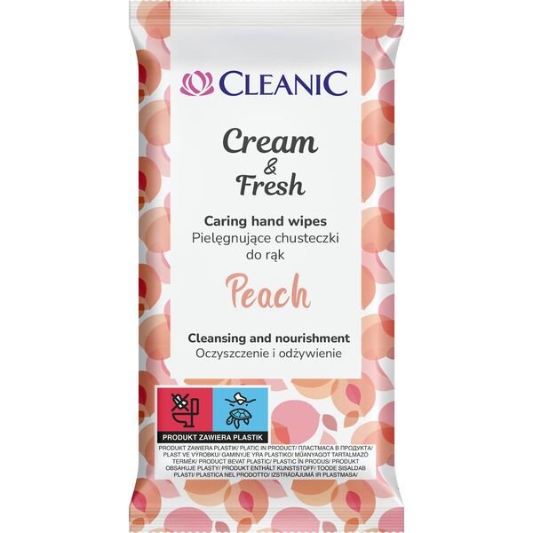 Osram Cleanic Cream&Fresh Peach Pielęgnujące chusteczki do rąk, 15 szt.