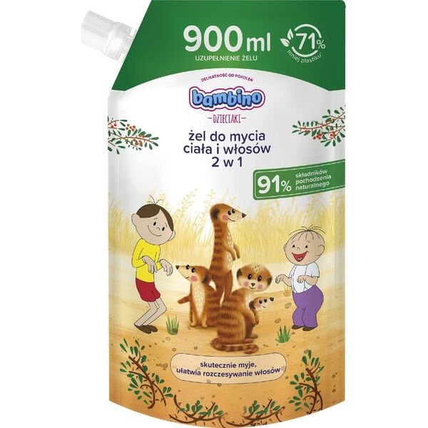 Nivea Bambino Dzieciaki Żel do mycia ciała i włosów 2w1 Surykatki Refill 900 ml