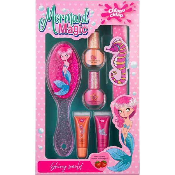 CHLAPU CHLAP Mermaid Magic Zestaw dziecięcy ze szczotką, lakierami do paznokci, pilniczkiem i błyszczykami do ust