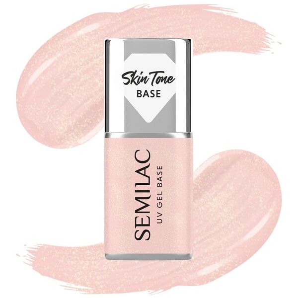 SEMILAC Skin Tone Baza coverowa do lakierów hybrydowych półtransparentna Glitter Peach 7 ml