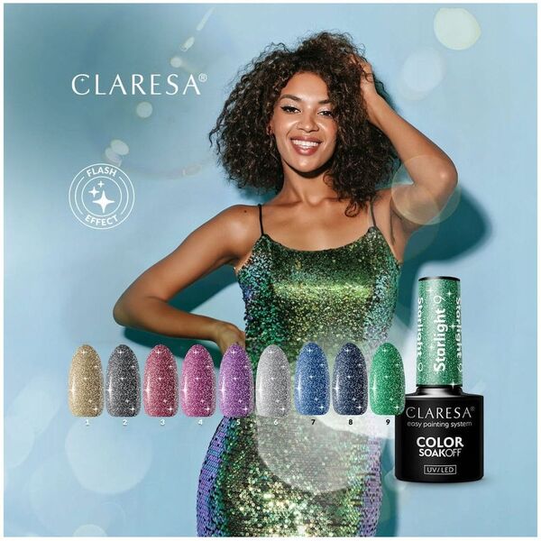 Claresa Starlight Lakier do paznokci hybrydowy z drobinkami flash 5g (8)