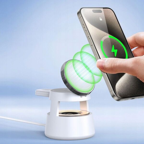 DUZZONA W23 - ασύρματος φορτιστής 5 σε 1 με ηχείο Bluetooth και φωτισμό, συμβατός με MagSafe 15W μαύρο