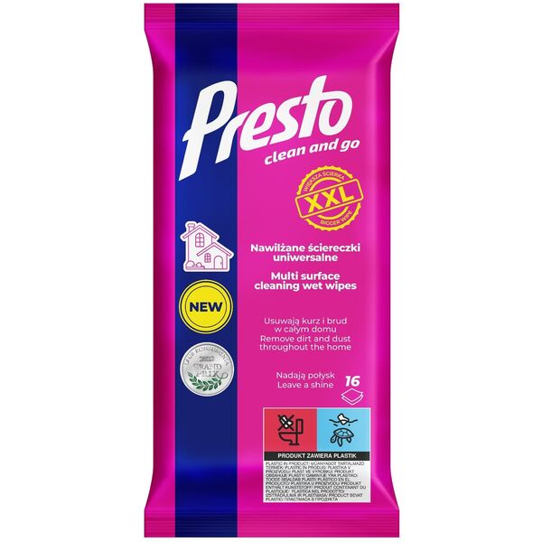 PRESTO Clean and Go Ściereczki nawilżane uniwersalne - XXL 16 szt.