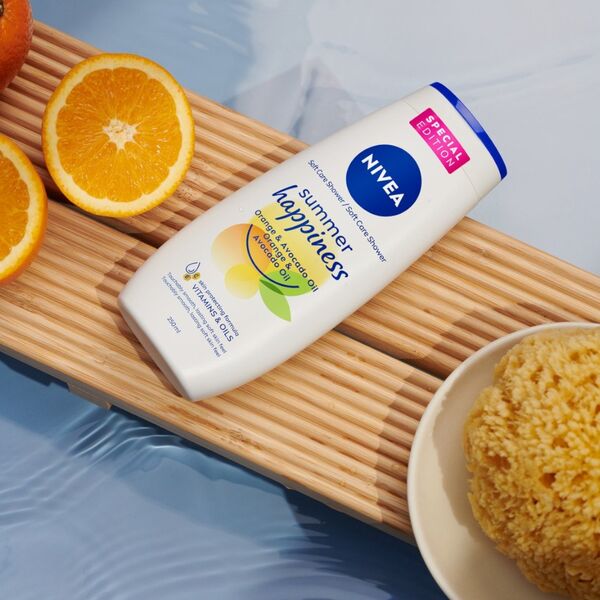 Αφρόλουτρο NIVEA Care Żel pod prysznic Summer Happiness Πορτοκάλι & Αβοκάντο - περιορισμένη έκδοση 250 ml