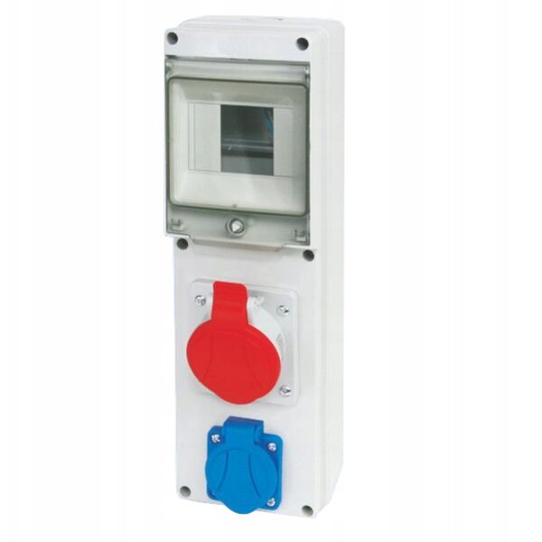 Κατανεμητής κατασκευής Elektromet Dzierżoniów RSE-01 942061 επιτοίχιος 4 μονάδες με πρίζες: 1x16A 3P+N+Z 400V~ 1x16A 2P+Z 250V~ IP54