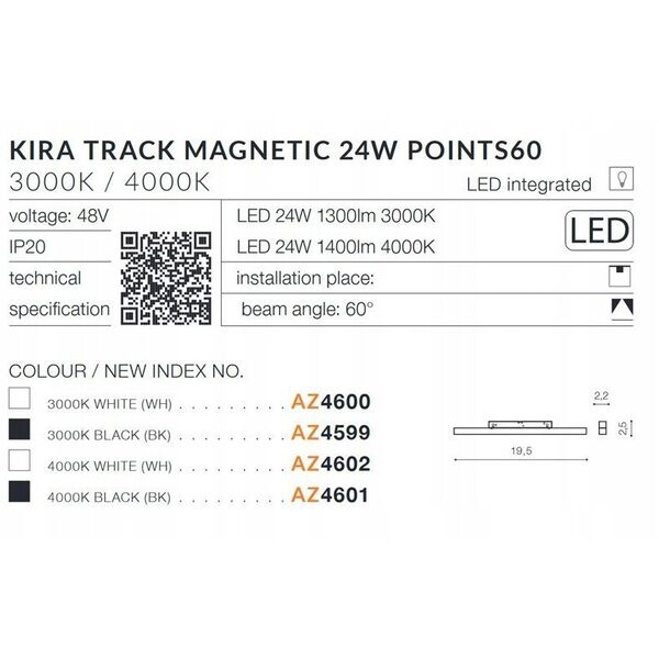 προβολέας για σύστημα ράγας 1x24W LED 3000K μαύρο