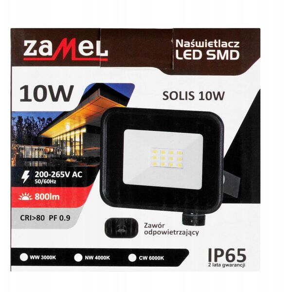 Προβολέας Zamel Solis LNS10000002 10W 230V IP65 ουδέτερο λευκό NAS-10WN μαύρο