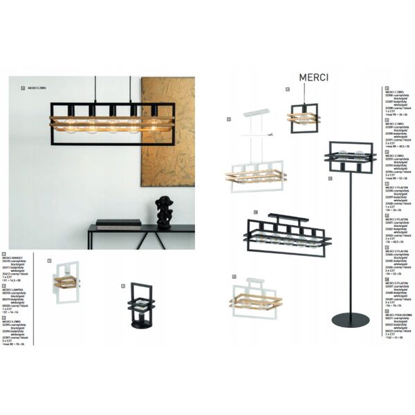 Sigma Merci 32391 lampa wisząca zwis 2x60W E27 czarna