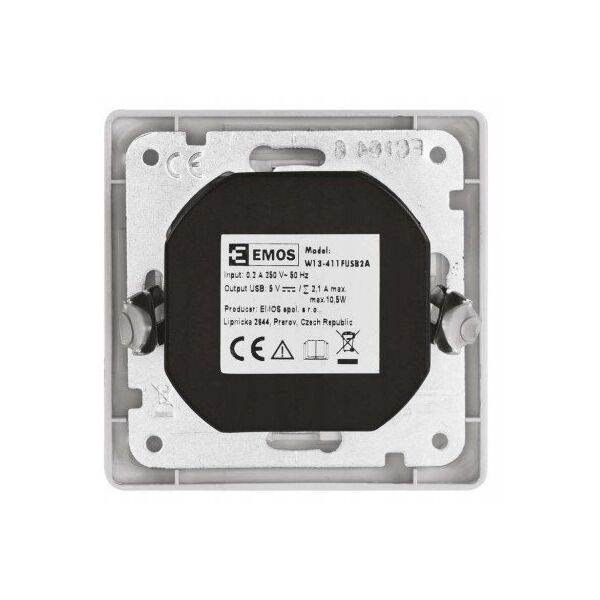 Πρίζα FRENCH Emos A6000.0 με USB 2,1A max. IP20 γυαλιστερό λευκό