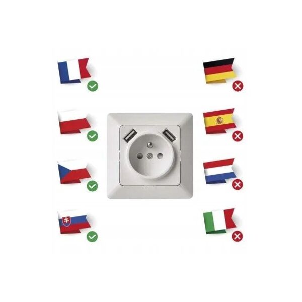 Πρίζα FRENCH Emos A6000.0 με USB 2,1A max. IP20 γυαλιστερό λευκό