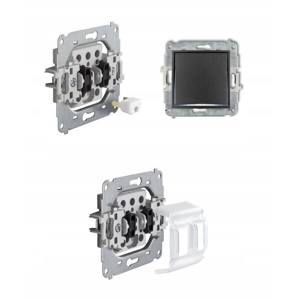 Αδιάβροχη πρίζα Karlik Icon 12IGPB-1zdp με γείωση 2P+Z, καπάκι καπνιστό, καλύμματα ρευμάτων μαύρο ματ