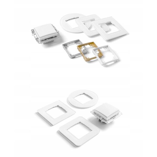 Πρίζα ανθεκτική στο νερό Karlik Icon IGPB-1zp με γείωση 2P+Z, λευκό καπάκι, λευκά καλύμματα διαδρομών ρεύματος