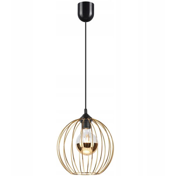 Lamkur Zoya 45139 μοντέρνο κρεμαστό φωτιστικό loft με μεταλλικό κλουβί 1x60W E27 χρυσό/μαύρο