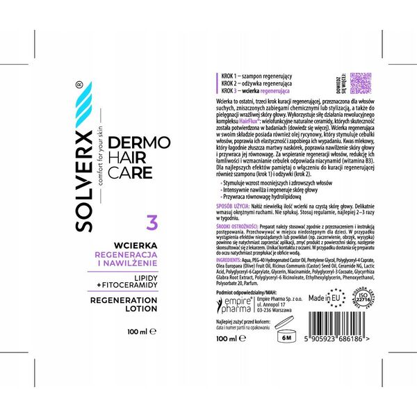 SOLVERX Dermo Hair Θεραπεία μαλλιών Αναγέννηση και ενυδάτωση 100 ml
