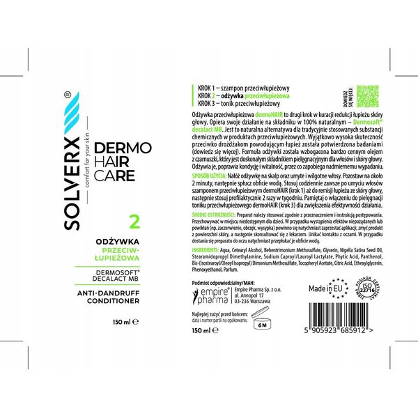 SOLVERX Dermo Hair Αντιπιτυριδικό Conditioner 150 ml