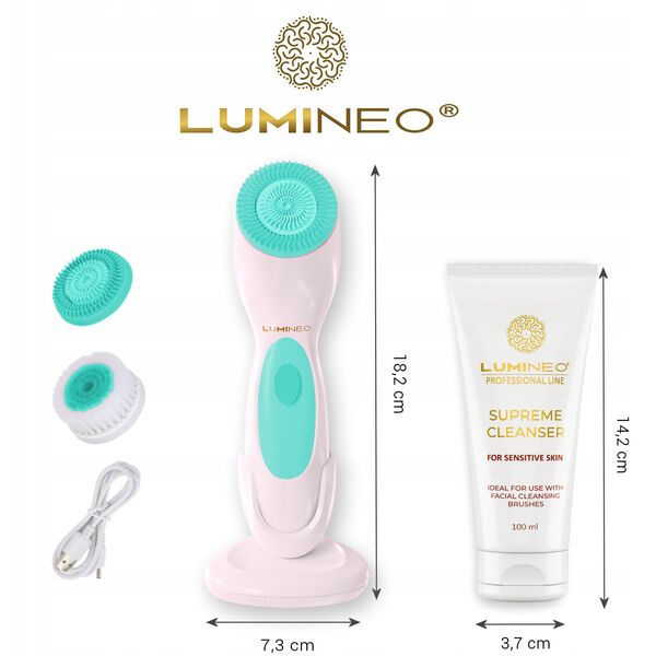 Επαγγελματική σειρά LUMINEO Szczoteczka do twarzy Brush turkusowa + Καθαριστικό τζελ Lumineo για ευαίσθητο δέρμα 100 ml