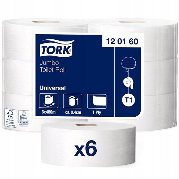 Χαρτί υγείας Tork Jumbo T1 Universal 1-στρώση 120160 6ρολ/καρ - (6 ρολά ανά χαρτοκιβώτιο)