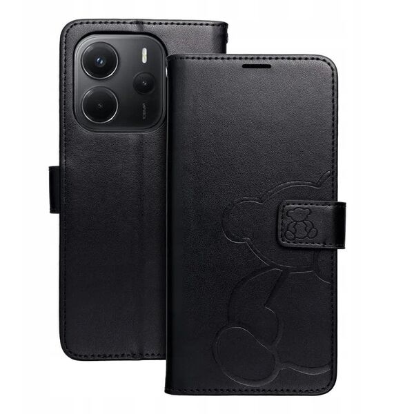 Θήκη βιβλίου MEZZO για XIAOMI Redmi Note 14 4G (GLOBAL - 164,84mm x 78,15mm x 8,16mm) μαύρο αρκουδάκι