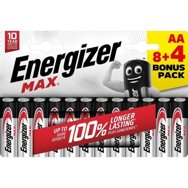 Energizer Max AA, Μπαταρία μιας χρήσης, AA, Αλκαλική, 12 τεμ., 10 έτη, 167 mm