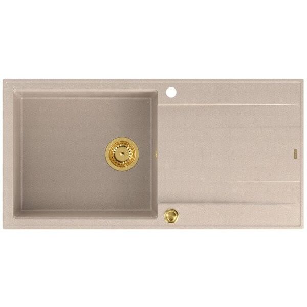 EVAN 146 XL GraniteQ νεροχύτης με σιφόνι Push 2 Open 1-θέσιο χωρίς αποστράγγιση (1000x500x210| θάλαμος 420x480) pearl beige / χρυσά στοιχεία