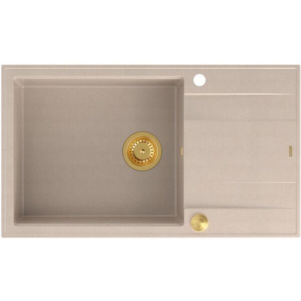 EVAN 136 XL GraniteQ νεροχύτης με σιφόνι Push To Open 1-θέση χωρίς αποστράγγιση (860x500x210| θάλαμος 420x490) pearl beige / χρυσά στοιχεία