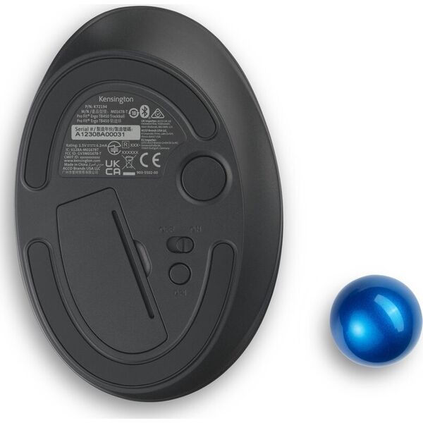 Kensington ProFit Ergo TB450 Trackball Ασύρματο Ποντίκι, RF Ασύρματο + Bluetooth, 1600 DPI, Μαύρο/Μπλε