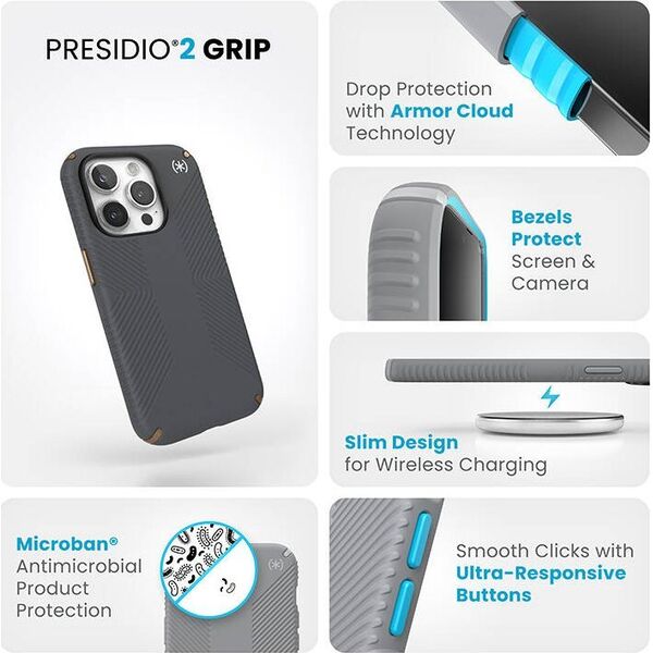 Speck Speck Presidio2 Grip - Etui iPhone 15 Pro (Charcoal Grey / Cool Bronze / White)