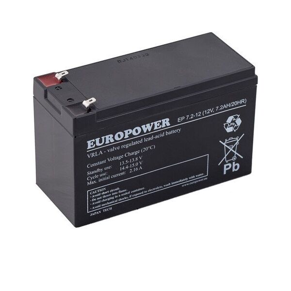 EUROPOWER EMU BATTERY 12V 7.2AH VRLA/EP7.2-12 T2