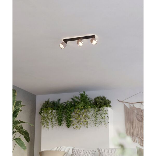 Φωτιστικό σποτ EGLO ROSLEY, 3xE27, μέγιστο 3x40 W, μαύρο/φυσικό λινό, 43x9x18.5cm