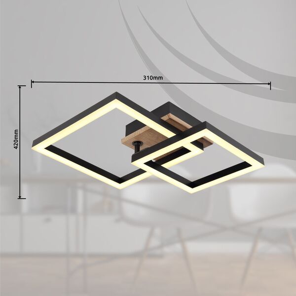 Φωτιστικό οροφής LED GLOBO BARD, 15W, 3000K, 1550lm, ξύλο/μέταλλο, μαύρο ματ, 8x31x42cm