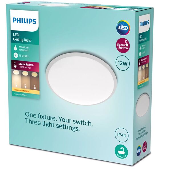 Philips Cavanal ceiling light, round, white, 1200 lm, 2700K, IP44