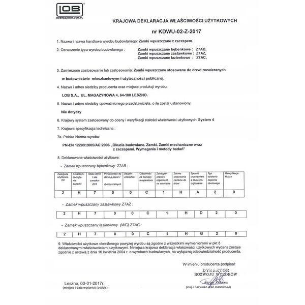 ΚΛΕΙΔΑΡΙΑ MORTISE WC Z7ACP 72/55 ΔΕΞΙΑ W ZN