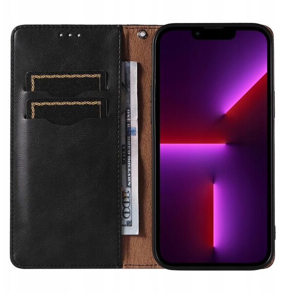 Θήκη Magnet Strap etui iPhone 14 Pro κάλυμμα με καπάκι πορτοφόλι mini λουράκι βάση μαύρο