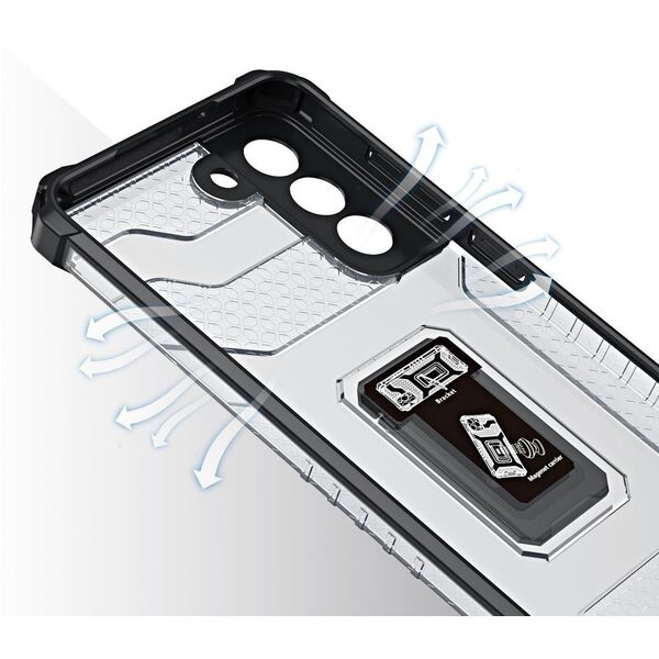 Θήκη Crystal Ring Case θωρακισμένη υβριδική θήκη + μαγνητική βάση Samsung Galaxy S22+ (S22 Plus) μαύρο