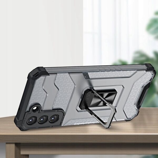 Θήκη Crystal Ring Case θωρακισμένη υβριδική θήκη + μαγνητική βάση Samsung Galaxy S22+ (S22 Plus) μαύρο