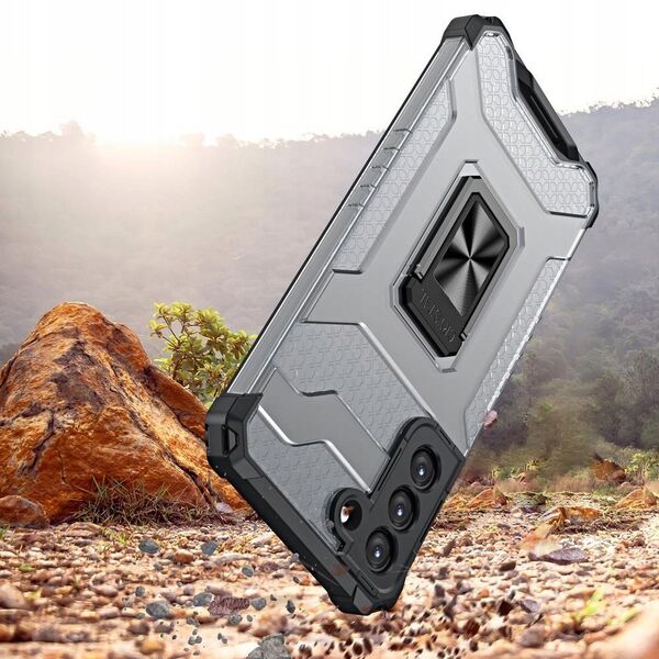 Θήκη Crystal Ring Case θωρακισμένη υβριδική θήκη + μαγνητική βάση Samsung Galaxy S22+ (S22 Plus) μαύρο