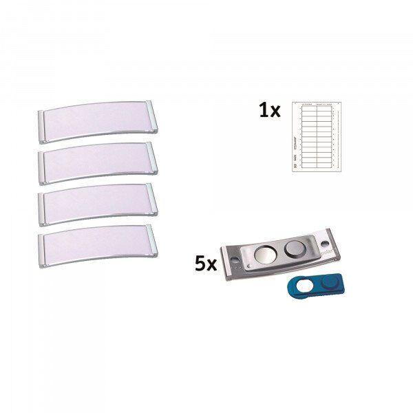 Καρτελάκι ονόματος Badgepoint® 68x22 mm, Polar® Classic 20 Σετ καρτελών εργαζομένων, καρτέλες με πλαίσιο από ανοξείδωτο ατσάλι, ακρυλικό γυαλί και εκτυπώσιμα ένθετα - 5 καρτέλες συμπεριλαμβανομένων 24 ενθέτων