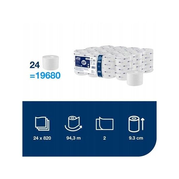 Tork OptiServe T7 Χαρτί υγείας χωρίς χιτώνιο προχωρημένο 2-στρώσεων 94,3μ 24 ρολά