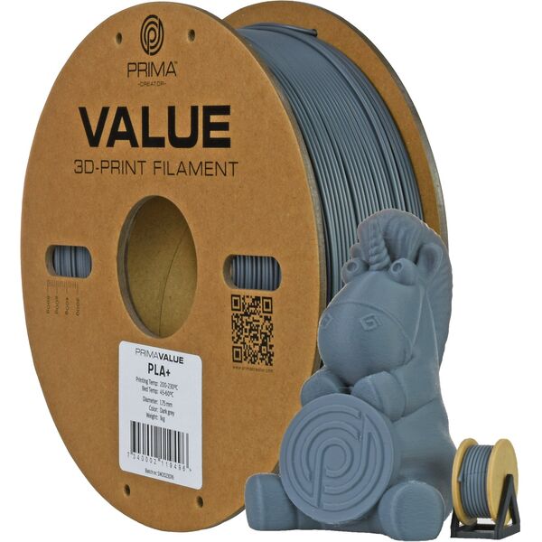 Νήμα PrimaValue PLA+ για εκτυπωτή 3D, 1.75 mm, σκούρο γκρι