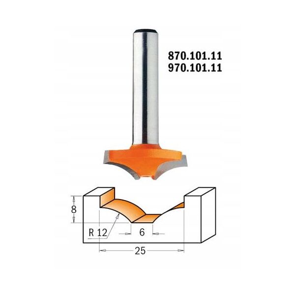 CMT HM CUTTER R=12 D=25 d=6 I= 8 S=8... DECORATIVE.