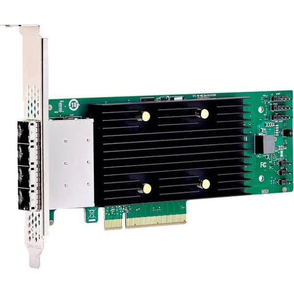 Broadcom eHBA 9600-16e, PCIe, SAS, SATA, Full-height / Low-profile, PCIe 4.0, Black, Green, Silver, 5000000 h