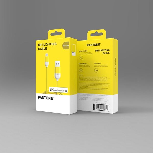 PANTONE MFi kabel USB - Lightning 1,5m 2,4A PT-LCS001-5 Yellow 102C